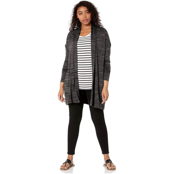 Daily Ritual Sweaters - Daily Ritual Grey Space Dye Oversize Open Cardigan